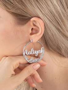 Customized Birthday Flower Earrings With Names, Personalized Name Ring Earrings, December Wreath Earrings, Mother's Gifts, Gifts For Girls Can Be Customized With Simple Daily Styles, Including Gift Boxes, Valentine's Day Gifts, Birthday Gifts, Mother's Day Gifts, Daily Gifts