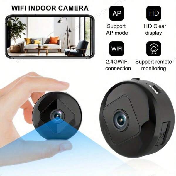 1 Stück 2,4 GHz Drahtlos-WLAN-Sicherheitskamera, intelligente Mini-VollHD-Kamera mit Bewegungserkennung, HD-Nachtsicht, Steuerung und Ansicht über Mobilapp, USB- oder Batteriebetrieb, tragbare Innen-/Außenüberwachung, geeignet für Zuhause, Büro, Auto und Haustierüberwachung.