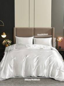 3pcs Satin Solid Color Duvet Cover Set, Silky Soft Polyester Satin Bedding Set, Set Includes: 1 Duvet Cover With 4 Corner Ties & Zipper + 2 Pillowcases (No Comforter & Pillow Insert), Suitable For Bedroom, Travel, Dormitory (Boys Girls Dorm) - White - View 10