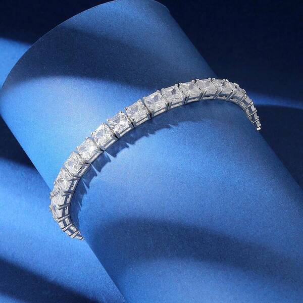 MDFUN Pulseira de Tênis Quadrada de 5 * 5mm, Pulseira de Tênis de Zircônia Cúbica Banhada a Ouro Branco/Amarelo de 18K para Mulheres e Homens