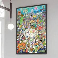 1 pièce Affiche du film Bob l'éponge, Bikini Bottom, Patrick l'étoile, Squidward et autres personnages mignons, convient pour la décoration de la maison, du salon, de la chambre, de la pièce, de l'entrée, du bar, du restaurant, du café, peinture décorative sans cadre