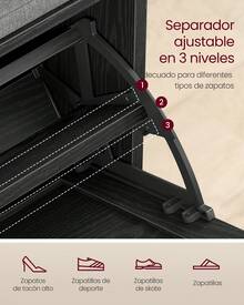 VASAGLE Banco Zapatero Acolchado, Mueble de Recibidor de 3 Niveles para 6 Pares de Zapatos, Cajón Abatible, 30 x 60 x 53,5 cm, para Entrada, Dormitorio, Negro Ébano y Gris Pizarra - Negro - Ver 2