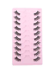 10 paia di ciglia finte a metà lunghezza con banda trasparente, ciglia false a forma di occhio di gatto, corte e morbide, faux ciglia in 3D in stile mink, naturali e morbide, adatte per il trucco, Ognissanti