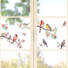 Pegatina de ventana con diseño de rama de árbol, flor y pájaro pintados, patrón floral y de pájaros, desechable, adecuada para superficies de vidrio, metal y cerámica, aplicable para el hogar y la sala de estar