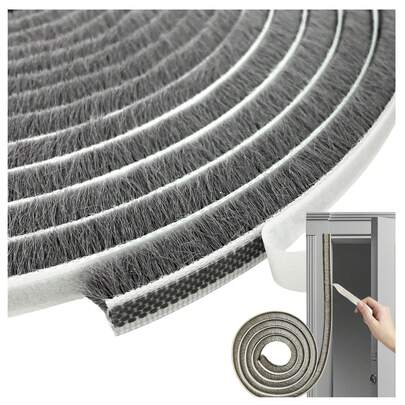 1pc 5m/10m Weather Stripping Brush For Sliding Windows/Doors Frame Side,Pile Self Adhesive Weatherstrip Seal Strip Sealer Draft Stoppers,Weather Stripping Door Window Seal Strip, Brush Weather Stripping, Neat Pile Self Adhesive Seal Strip For Windows Door, Brush Weatherstrip For Soundproofing, Windproof, Dustproof, Stronger Stickiness, Suitable For Doors Windows Cabinet Doors, 0.35 Wide X 0.2 Inch Thick, Gray