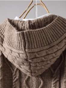 1pc Solid Color Knitted Ribbed Pocket Cable Knit Button Decor Plus Size Women Casual Dress, Autumn/Winter - Camel - View 3
