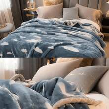 WERVITY Extra Large Thickened Raschel Blanket - Double Layer Silky Soft All Season Throw Blanket, Machine Washable, All Season Comfort For Bedroom, Sofa, Home And Travel - Animal Themed Decorative Design, Dorm Must-Have, Modern Home Decor - Màu xanh nhạt - Xem 3