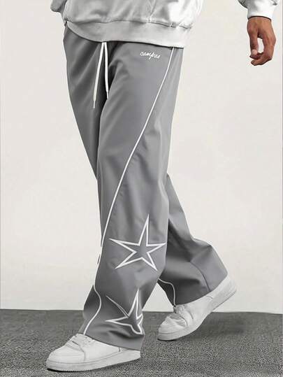 1 pièce Pantalon de survêtement décontracté ample à coupe droite avec imprimé étoile et lettre, automne