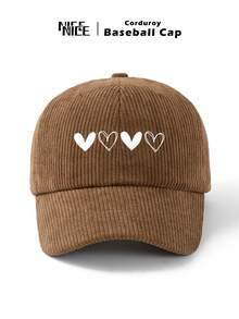 1pc Men's Heart Print Corduroy Baseball Cap, Unisex Retro Soft Top Baseball Hat, Thick Autumn/Winter Outdoor Adjustable Snapback, Suitable For Commuting, Outdoor, Travel, Sports, Golf, Fishing, Ideal Gift For Friends And Family