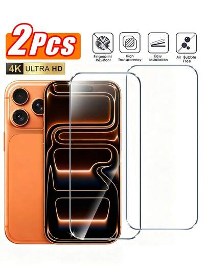 2 片装钢化玻璃适用于 17 Pro Max 6.9 英寸屏幕保护膜，兼容 iPhone17/16/15/14/13/12/11 手机膜，防刮，适用于手机壳，透明高清透明膜适用于 17 Pro Max 透明膜