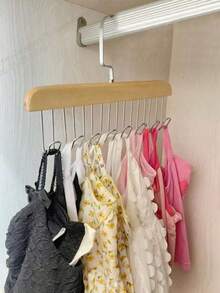 1pc 8-In-1 Wooden Multifunctional Hanger With Clips For Clothes, Ties, Scarves, Belts, Space Saving Closet Storage Organizer