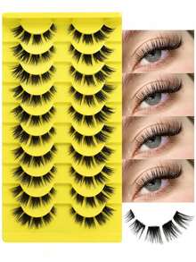 10 أزواج من رموش مبهرجة، رموش طبيعية ناعمة ورفيعة، اكسسوارات مكياج، ضروريات التجميل، رموش خفيفة وخفيفة الوزن، رموش فردية، مكياج احترافي، عشاق المكياج