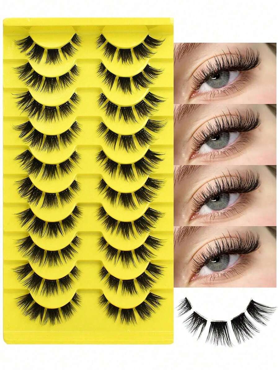 10 أزواج من رموش مبهرجة، رموش طبيعية ناعمة ورفيعة، اكسسوارات مكياج، ضروريات التجميل، رموش خفيفة وخفيفة الوزن، رموش فردية، مكياج احترافي، عشاق المكياج