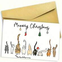 1 Stück Miau Miau Weihnachtskarte - Katzen Thema, ein witziger saisonaler Stationery-Set, geeignet für Katzenliebhaber, süße Katzen Illustrationen für die Feiertage, ideal als Geschenk für Freunde und Familie