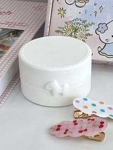 1PC Cute Ins Style Simple Solid Color Bow Pony Storage Box Portable Anime Goods Stickers Hairpin Desktop Stationery Miscellaneous Storage Box - Multicolor - View 12