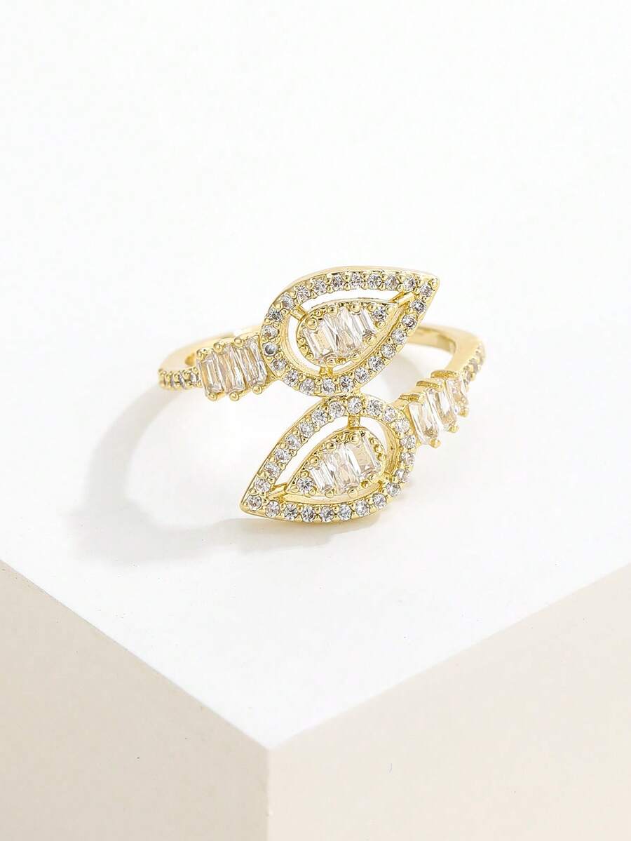 1 Piece Fashionable 14K Gold-Plated Double-Headed White Stone Drop Ring For Women's Daily Wear