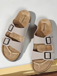 Men's Fashionable Soft Cork Sole Comfort Insole Slip-On Mule Sandals, Outdoor Beach Walking Slippers For Men & Women Couples, Summer - Beige - View 10