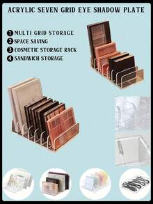 1pc Eyeshadow Palette Makeup Storage Box, Transparent Cosmetic Organizer, Suitable For Vanity, Bathroom Countertop, Cabinet, 7 Compartments