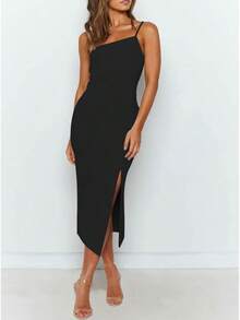 Women's Adjustable Spaghetti Straps Sleeveless High Waist Split Midi Bodycon Cocktail Party Dress, 2025 Style - 白色 - 查看 8