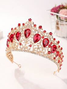 Vương miện cô dâu phong cách Baroque sang trọng, kèm băng đô đính đá quý hợp kim vàng. Thích hợp cho đám cưới, tiệc sinh nhật, tiệc Halloween, trang trí trang phục nữ. - màu đỏ - Xem 3
