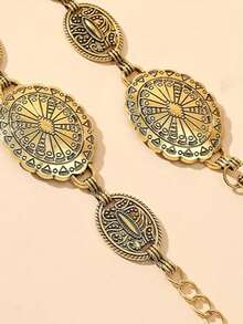 Western Cowgirl Metal Concho Belt - Adjustable Oval Chain Belt, Boho Country Style