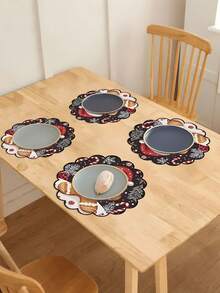 4 pezzi Tovagliette natalizie a forma di omino di pan di zenzero, decorazioni per tavola da festa, tovagliette rotonde con motivo omino di pan di zenzero, per decorazioni invernali da tavola e feste, decorazioni per feste interne ed esterne, decorazioni per la casa, regali ideali