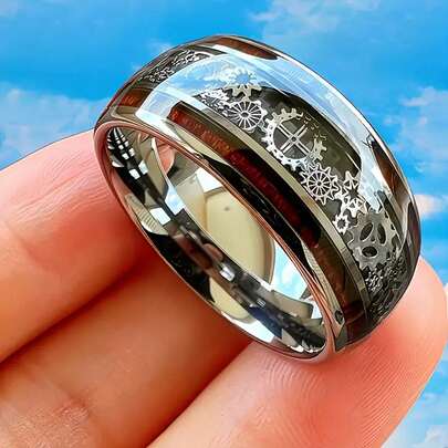 1 Piece Heavy Duty 316L Stainless Steel Ring - Industrial Gothic Style Inlaid Machine Gear Design, Dome Polished Finish, Unisex - Birthday, Christmas, Valentine's Day Gift - Suitable For Daily And Formal Wear, Party Accessory, Punk Fashion, High-Quality Craftsmanship, Unique Piece