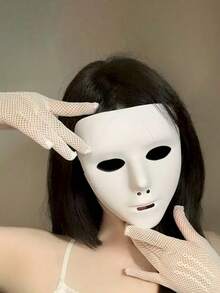 1pcsmale And Female Dance Masks, White And Black Half-Face Masquerade Ball Masks, Must-Have Halloween Party Masks, Props And Accessories, Mysterious Gothic-Style Masquerade Dance Party Ornaments, Adjustable Comfortable Headbands - Multicolor - View 3