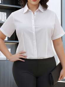 HOMEYEE Blusa de manga corta blanca de verano, elegante y profesional para mujer de talla grande - Blanco - Ver 11