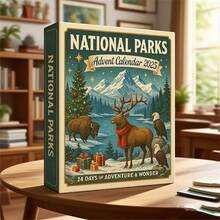1 szt. Kalendarz adwentowy Parku Narodowego 2025, 24-dniowy kalendarz odliczający do świąt Bożego Narodzenia, kolekcja dekoracji z motywem dzikiej przyrody i krajobrazu, prezent dla miłośników natury i rodzin, wystrój domu, dekoracje świąteczne, wystrój pokoju, zima