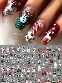 3D Weihnachtsmann Elch Nagelkunst Aufkleber Abziehbilder selbstklebend Feiertage Kinder süß rot weiß Schneeflocke Kiefer Baum Elch Nagel Zubehör Nagelkunst Design Dekorationsaccessoires Nägel - Verschiedenfarbig - Übersicht 2