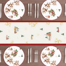 Weihnachts-Rentier Tischläufer, Weihnachts-Quadrat- und Rund-Tischsets, Weihnachtsmann Schlitten in Rot und Gold, saisonale Winter-Feiertags-Küchentischdekoration für Innen- und Außenbereich, in verschiedenen Größen erhältlich - Verschiedenfarbig - Übersicht 12