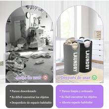 2PCS Cestos Ropa Sucia Plegable,Cesto para Ropa Sucia Fácil de Transportar,Cesta para la Colada Alta Capacidad,Fabricado de Tela Oxford,Cesto de Ropa Sucia de Primera Calidad con Asas(Gris & Negro) - Negro gris - Ver 9
