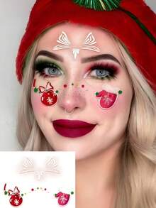 6 Blatt Weihnachts-Gesichtstattoos, Weihnachtsmann-Hut Aufkleber, Rentier-Gesichtstattoo, Hirsch-Gesichts-Make-up, wasserfeste Weihnachts-Make-up-Aufkleber für Festivalferien, Weihnachtsdekorationen