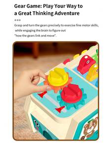 五合一多功能木制农用卡车 | 形状匹配、木琴、时钟识别、齿轮游戏 | 益智拼图玩具 - 彩色 - 查看 7