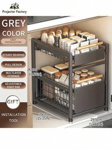 LIPETY Pull-Out Cabinet Storage Rack,Sliding Pull-Out Type Drawers For Kitchen Cabinets, Heavy DutyMetal Wire Basket Pull-Out Type Shelf, Slide OutCookware Organizer, Storage Of Seasoning And Miscellaneous Items, For Kitchen And Bathroom Storage - Xám - Xem 1