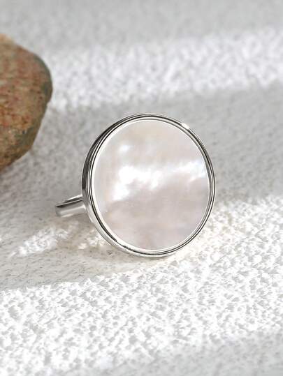 Charm-In 1pc 18K White Gold Plated Copper Disc Ring For Women