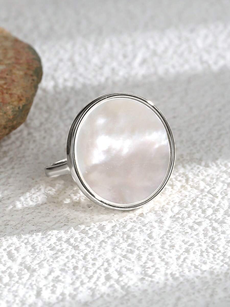 Charm-In 1pc 18K White Gold Plated Copper Disc Ring For Women