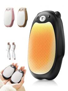 sweetfull 2pcs Cute Bear Reusable Hand Warmers Rechargeable 2000mAh*2 Fast Heating 3 Temperatures Adjustment Portable Pocket Warmer For Men & Women For Winter Essentials Halloween Christmas Gifts