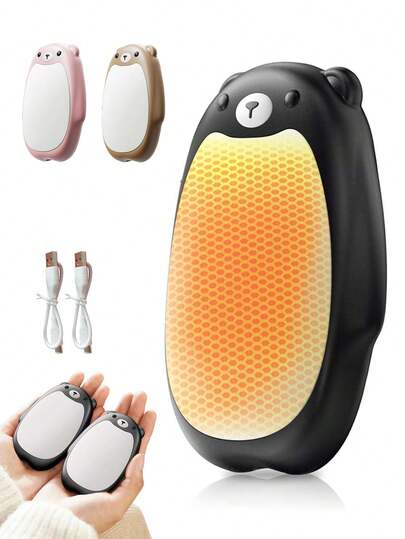 sweetfull 2pcs Cute Bear Reusable Hand Warmers Rechargeable 2000mAh*2 Fast Heating 3 Temperatures Adjustment Portable Pocket Warmer For Men & Women For Winter Essentials Halloween Christmas Gifts