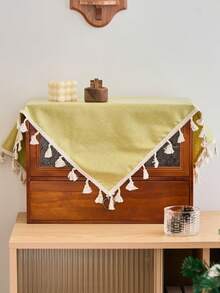 1pc Solid Color Waterproof Oilproof Tablecloth, Rustic American Country Style, Kitchen Decor, Rectangular Table Cover With Tassels, Suitable For Daily Use, Holidays, Sideboard, Desk, Microwave Oven Cover, Banquet, Coffee Table, Home Decor, Autumn Decor, Wedding Decor