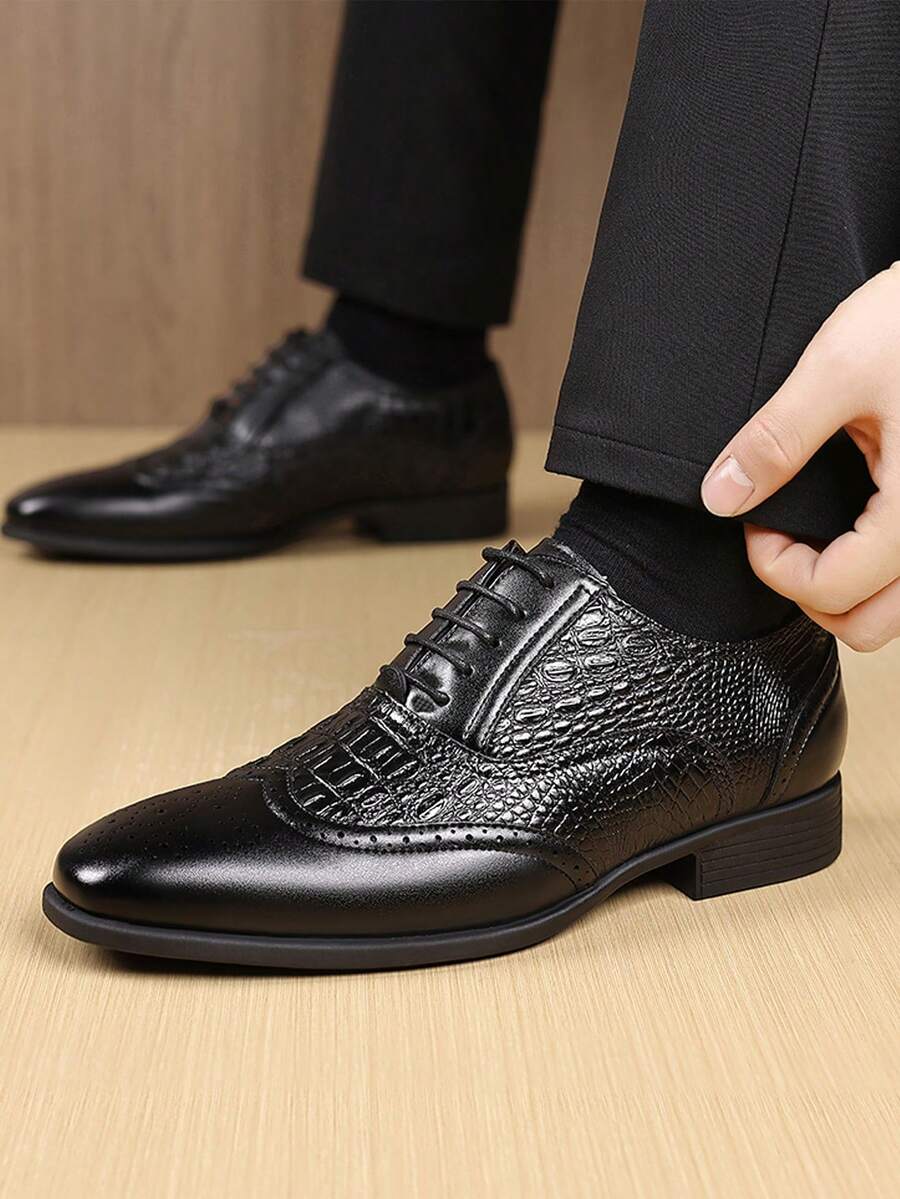 Sapatos Oxford Brogue Estampados Masculinos, Artesanato Bicolor com Estampa de Crocodilo e Bico Quadrado