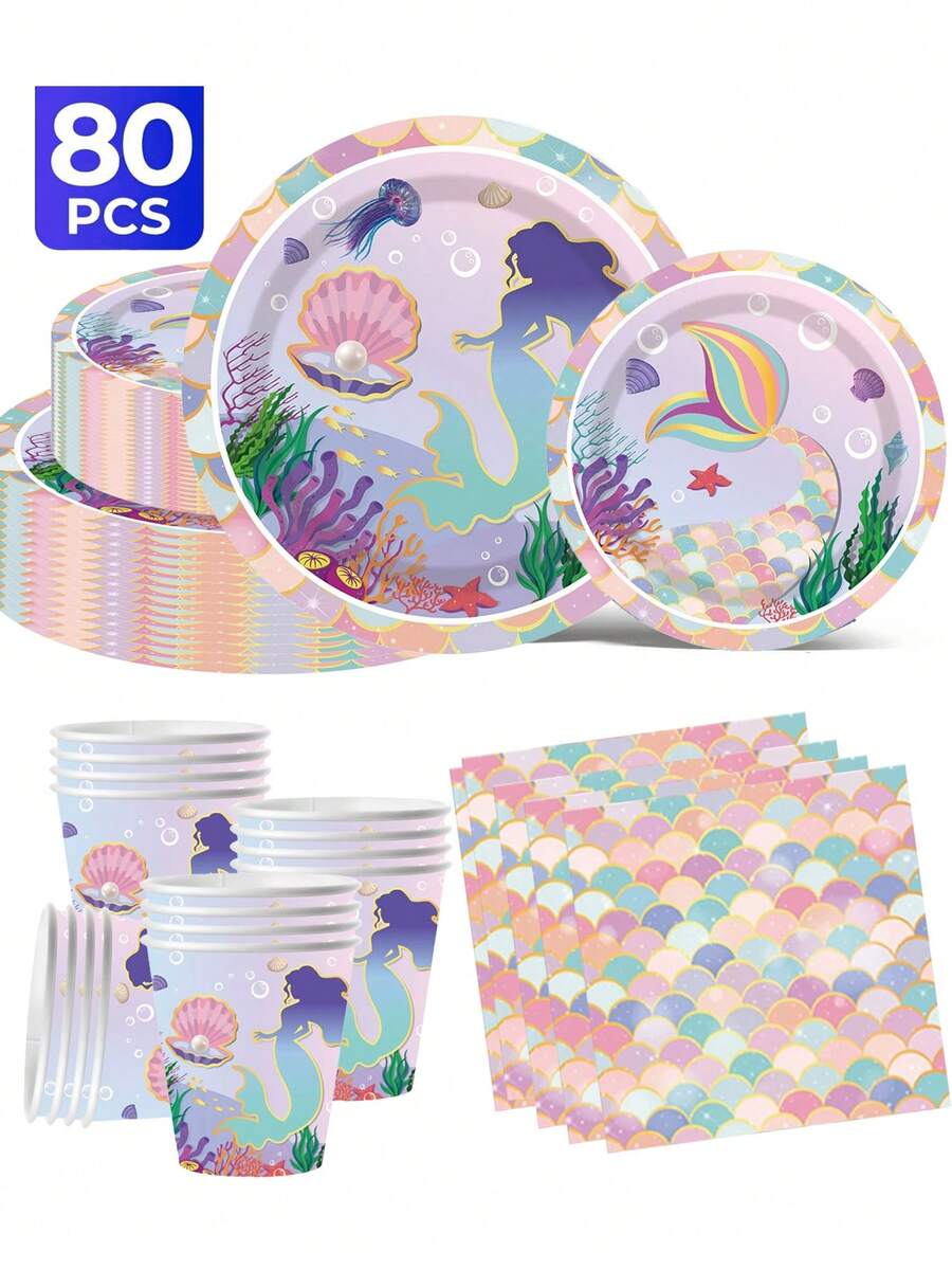 Bộ dao kéo dùng một lần chủ đề nàng tiên cá 20/40/60/80/100, bao gồm đĩa giấy 7 inch, bìa cứng 9 inch, cốc 9 ounce, khăn ăn, thích hợp cho các buổi tụ họp hàng ngày, tiệc sinh nhật, tiệc cô dâu, tiệc mừng em bé, câu lạc bộ, đám cưới, tiệc trà, dã ngoại, dã ngoại ngoài trời và tiệc theo chủ đề. Trang trí nhà bếp và phòng ăn, đồ dùng tiệc tùng, trang trí tiệc - Nhiều màu - Xem 1