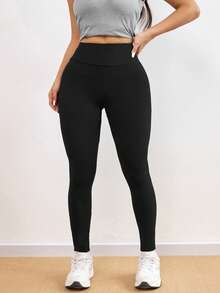 1 Stück Damen Leggings in Große Größen mit elastischem Bund, geeignet für Lässig Outfits, Indoor Fitness Yoga Pilates, Outdoor Laufen Radfahren, vielseitige einfarbige enge Hose