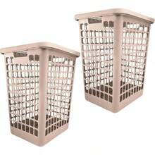 Guateplast - Juego de 2 Cestos para Ropa Sucia Cuadrados con Tapa de 55 Litros | Bote para Ropa Sucia | Canastas para Ropa Sucia | Cestos para Guardar Objetos | Contenedores de Plástico | Color Beige - Beis - Ver 9