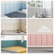 5pcs Nordic Minimalist 3D Self-Adhesive Wall Panels - Soft Protective Border For Bedside & Tatami, Washable Solid Colors (Pink, Light Blue, Teal, Orange, Beige) With Random Match Design