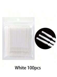 100/200pcs Disposable Long Threaded Nano Makeup Cleaning Brushes, Eyelash Extension Remover, Ultra Fine Makeup Remover, Super Fine Eyeliner Remover, Micro Applicator Brushes For Contouring, Makeup, Eyes, Lashes, Lips And Skin Cleansing, Eyelash Extension