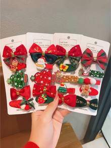 5pcs Kids Cute Cartoon Bowknot Side Clip Hair Accessories, Fashionable Hairpin For Christmas Party, Girls