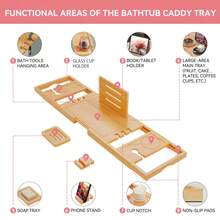 Bamboo Bathtub Caddy Tray, Extendable Organizer For Tablet, Drinks & Towels, Perfect For Bathroom Spa,Extendable Bamboo Bathtub Tray, Multi - Functional Organizer For Bath Essentials, Ideal For Home Bathroom Relaxation, Rustic Bamboo Design
