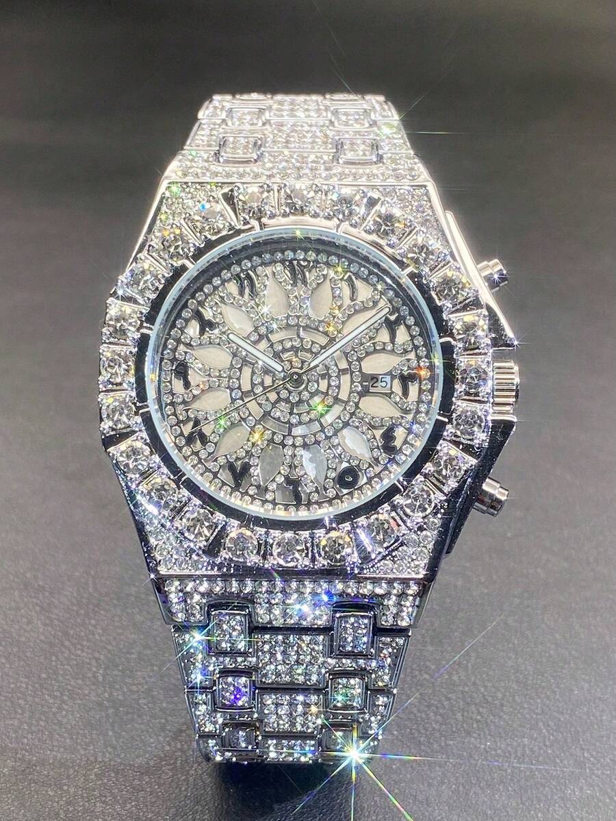 GUANQIN Ceas bărbătesc de lux, cu cuarț, complet glazurat, auriu, design cu cadran dublu gol, scală unică, indicator luminos, model pentru petreceri